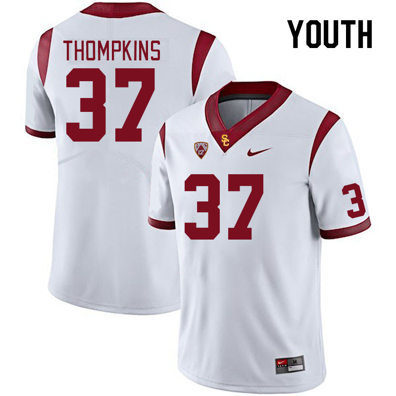 Youth #37 Devan Thompkins USC Trojans College Football Jerseys Stitched Sale-White